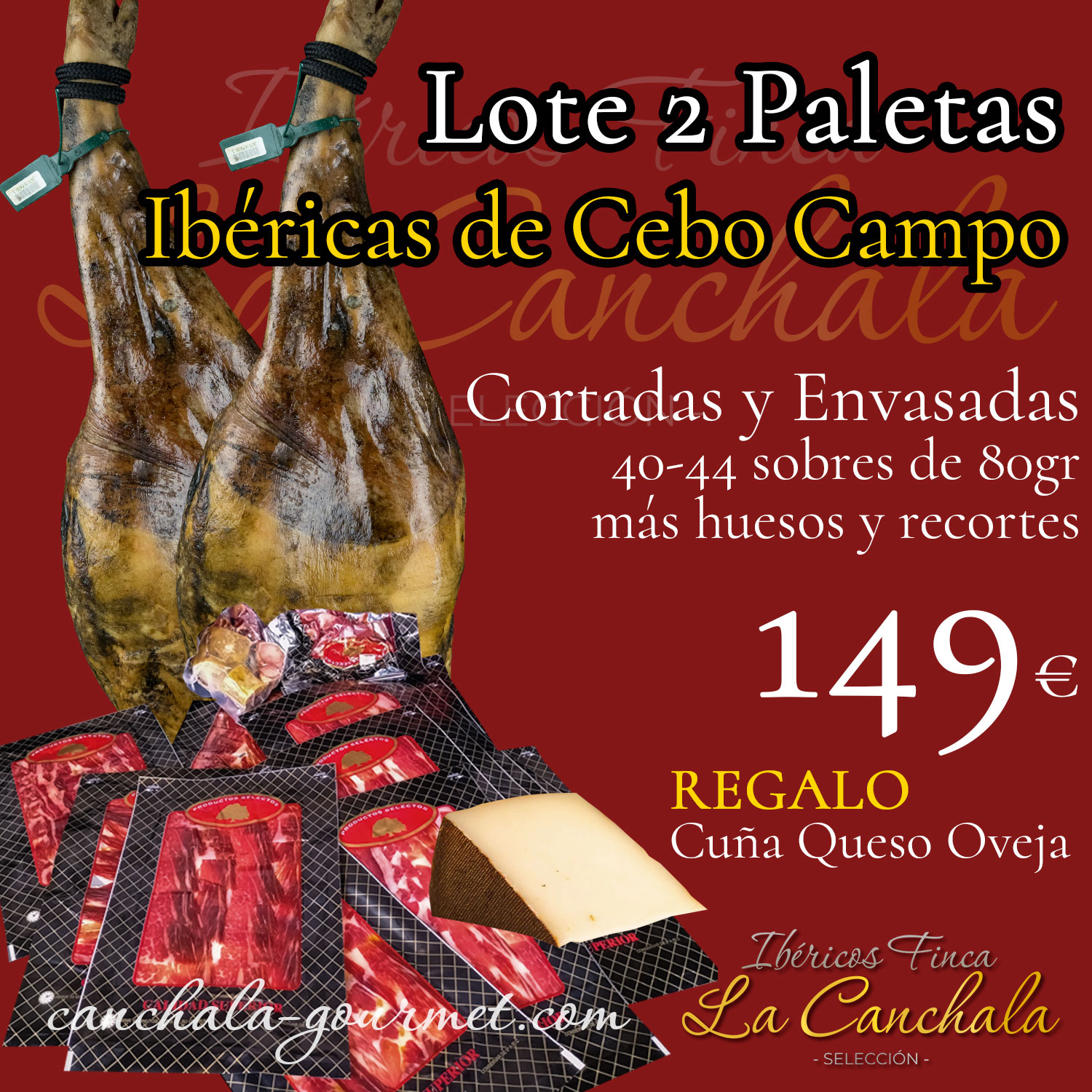 Lote 2 Paletas de Cebo Campo Ibéricas 50% Raza Ibérica + Regalo cuña Queso Oveja